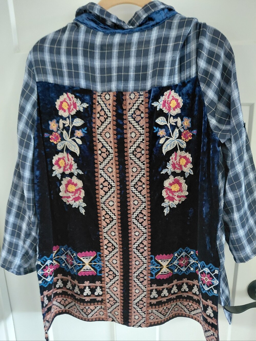 Andree Look Alike (Johnny Was) Blue Velor Design Sz L Boho Cottagecore